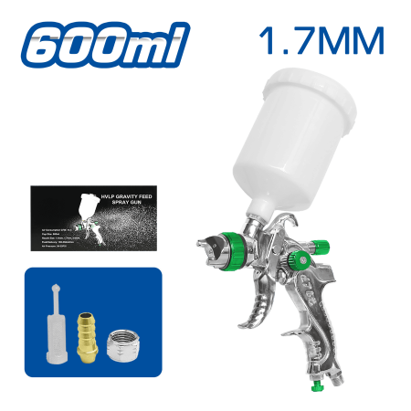 PISTOLA P/PINTAR (GRAVEDAD) HVLP 600CC 1.7mm 2-4BAR 3-9CFM V. PLASTICO