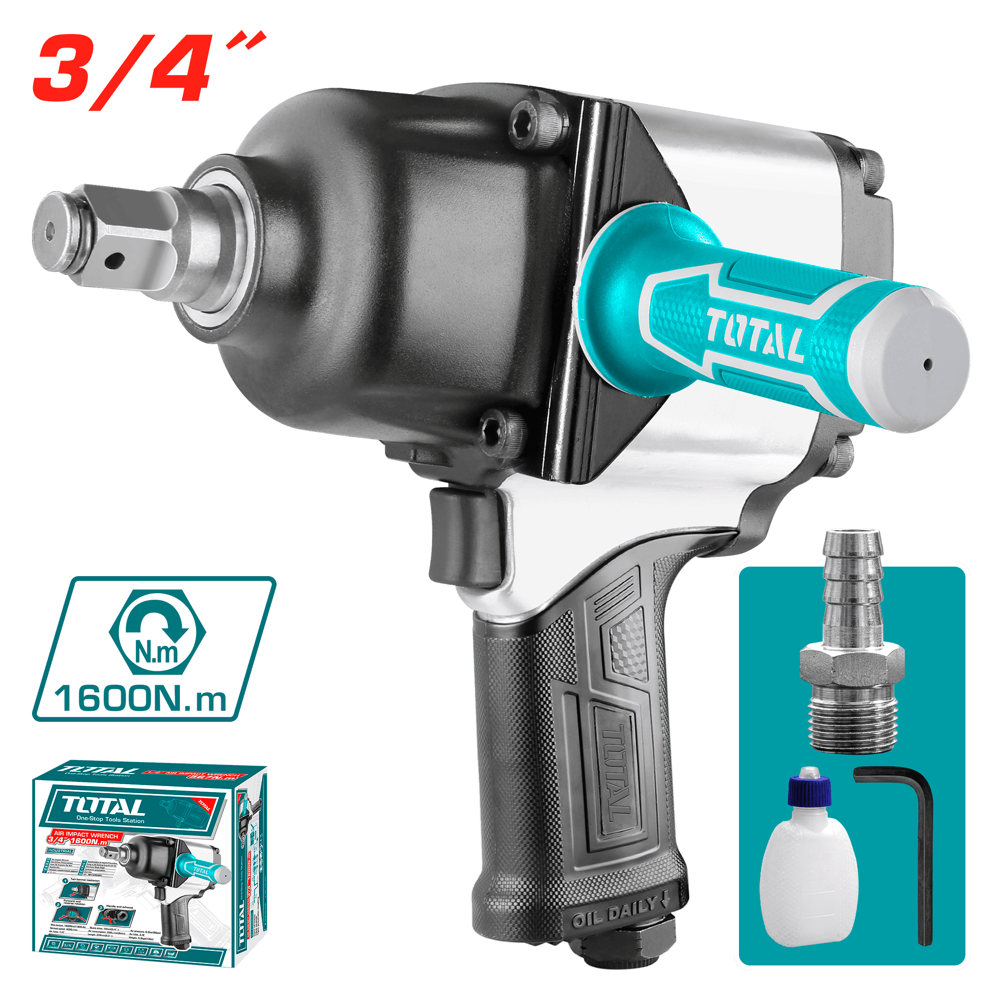 LLAVE IMPACTO NEUMATICA 1600NM 3/4PULG 4000RPM 9CFM 90PSI INDUSTRIAL
