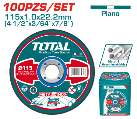 SET DISCOS ABRASIVO/CORTE P/METAL 115X1.0X22.2MM 100PZS ULTRA DELGADO