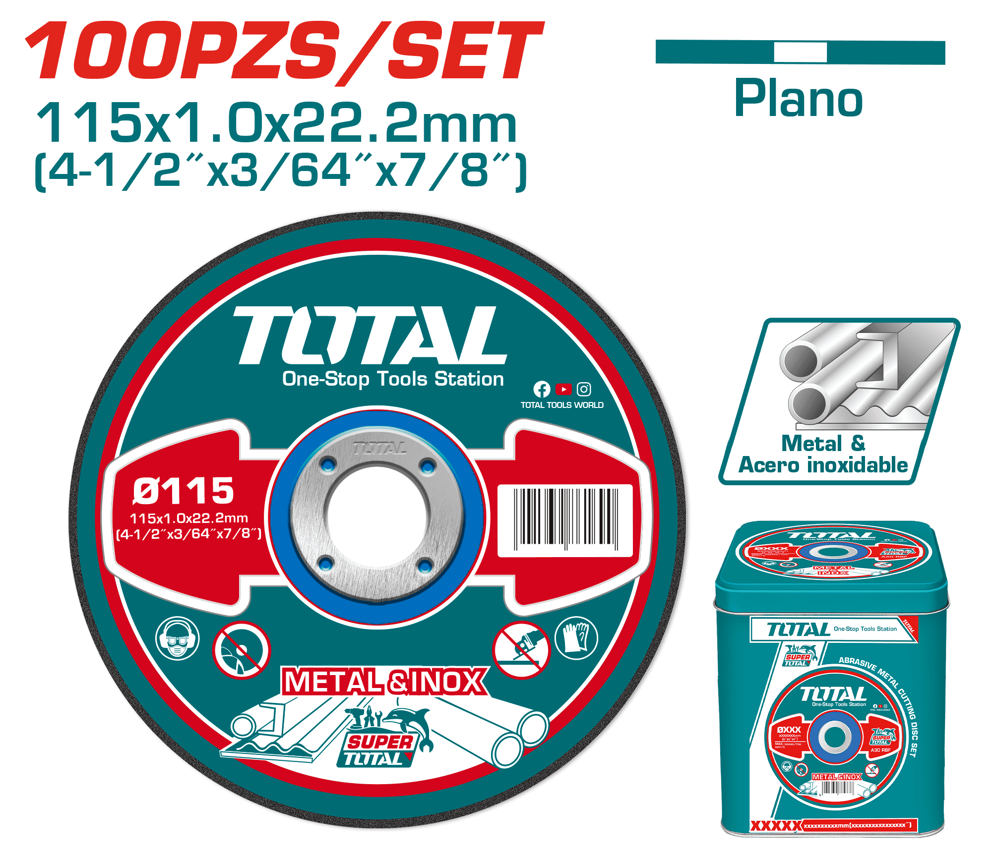 SET DISCOS ABRASIVO/CORTE P/METAL 115X1.0X22.2MM 100PZS ULTRA DELGADO