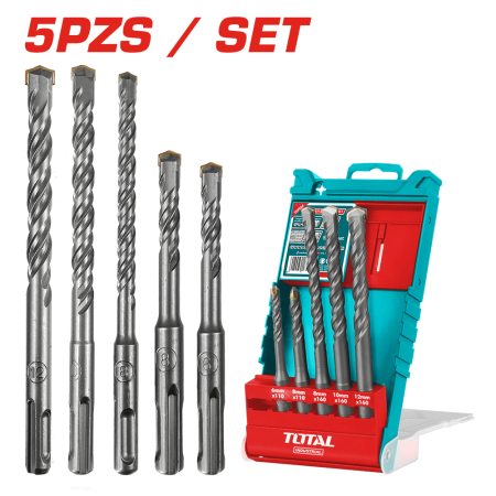 SET DE BROCAS SDS PLUS PARA ROTOMARTILLO 5PCS ESTUCHE PLASTICO