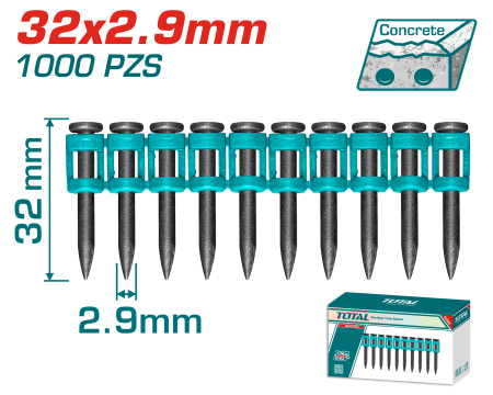 SET CLAVOS DISPARO CONTINUO 32X2.9MM 1000PCS ACERO 60 - CONCRETO