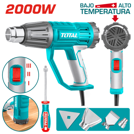PISTOLA DE CALOR 2000W 450L/MIN 50-550C RANGO AJUSTABLE INDUSTRIAL
