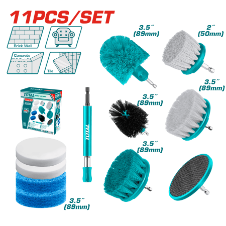 SET DE CEPILLOS MULTIUSOS 1/4'' HEX P/TALADRO 11PCS INC EXTENSIÓN INDUSTRIAL