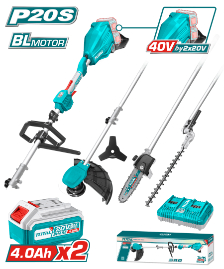 SET CORTASETOS + GUADAÑA + EXTENSIONES 40V (20+20) BRUSHLESS 4 FUNCIONES EN 1 INDUSTRIAL