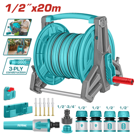 CARRETE CON MANGUERA 20M X 1/2'' PVC INC. ACCESORIOS