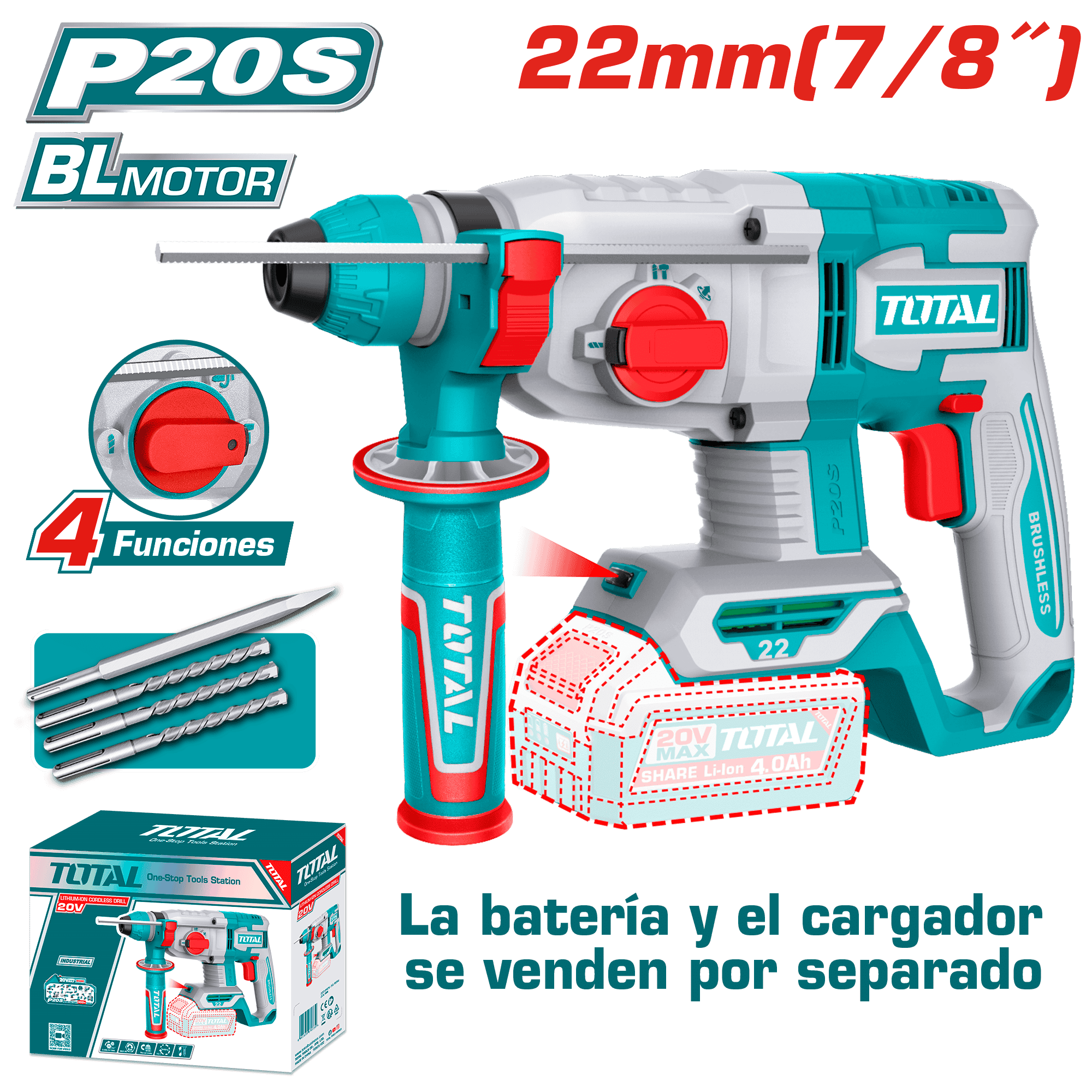ROTOMARTILLO SDS+ 22MM 20V 2.0J 0-5400BPM BRUSHLESS 4FUNC INDUSTRIAL