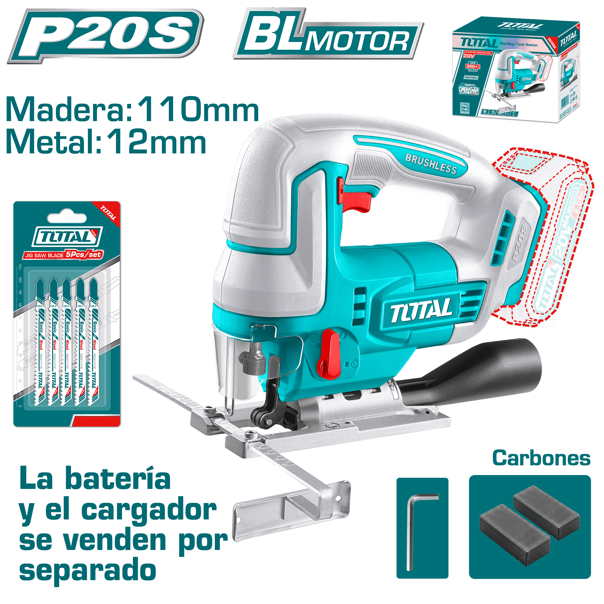 CALADORA 20V BRUSHLESS 3000RPM MAD:110MM MET:12MM INDUSTRIAL