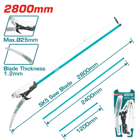 SIERRA DE MANGO EXTENDIBLE 2800MM HOJA:1.2MM SK5 TRIPLE DIENTE INDUSTRIAL