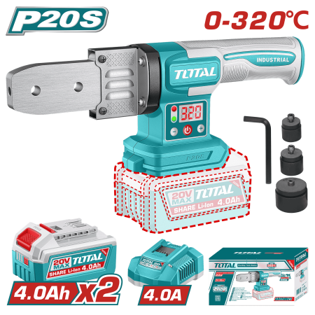TERMOFUSORA 20V DIA: 20/25/32MM 320ºC INDUSTRIAL 2X4.0AH