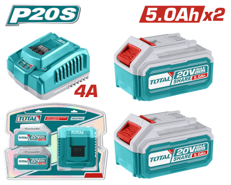 SET DE BATERIAS LI-ION 20V 5.0AH 2PCS + CARGADOR INDUSTRIAL