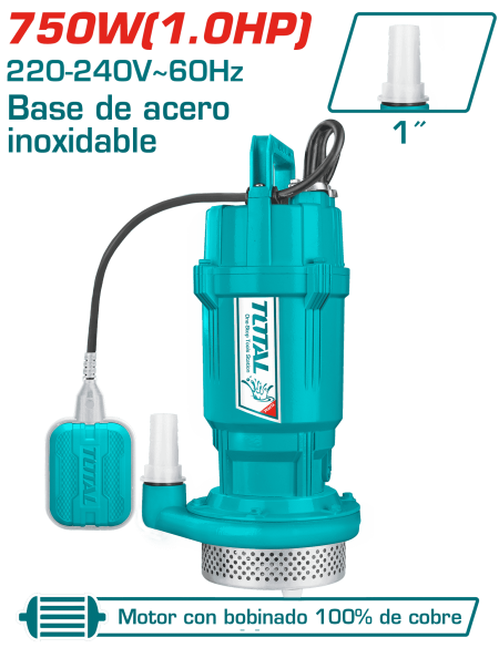 BOMBA SUMERGIBLE AC INOX 750W(1.0HP) H:32M C:7.5M3/H S:1''