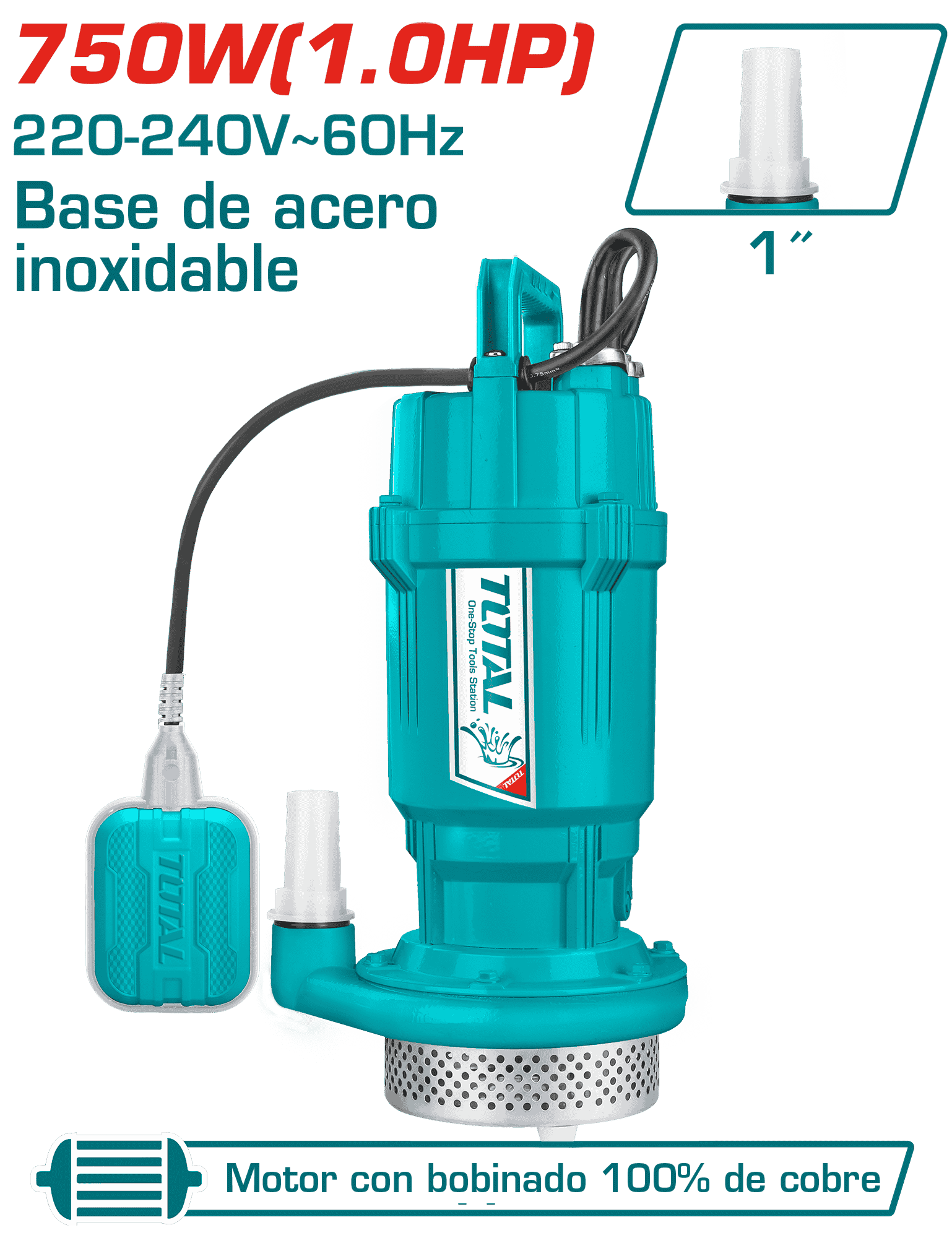 BOMBA SUMERGIBLE AC INOX 750W(1.0HP) H:32M C:7.5M3/H S:1''