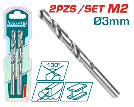 SET BROCA M2 HSS D:3.0MM 130º 2PCS INDUSTRIAL