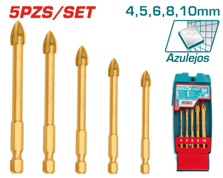 SET DE BROCAS P/VIDRIO 5PCS 4-10MM INDUSTRIAL