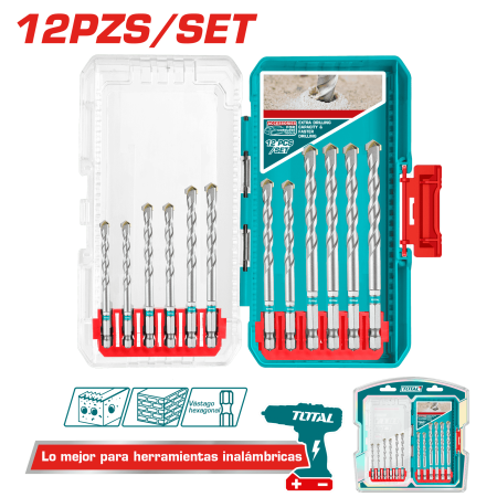 SET DE BROCAS ALBAÑILERIA 12PCS 3-10MM HEX + ESTUCHE INDUSTRIAL