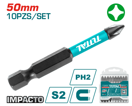 SET DE PUNTAS 50MM PH2 S2 10PCS MAGNETICAS INDUSTRIAL