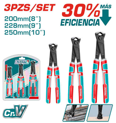 SET DE PINZAS TENAZA 3PCS 8 / 9 / 10 INCH CR-V / MANGO TPR INDUSTRIAL