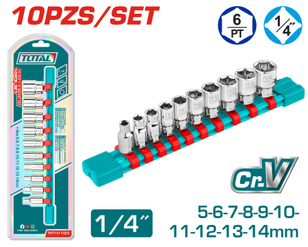SET DE SOCKETS 1/4'' 10PCS 5-14MM INDUSTRIAL