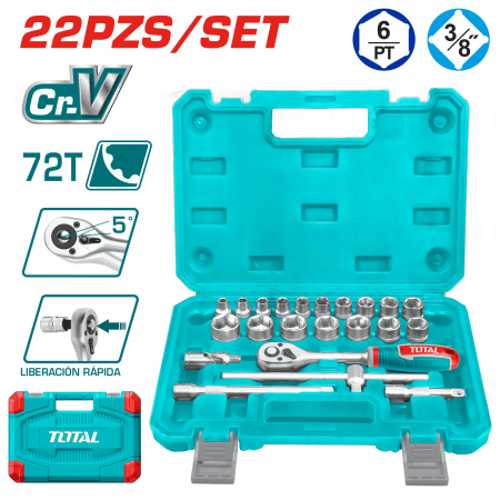 SET RACHET 3/8 + SOCKET 50BV30 22PCS + MALETIN INDUSTRIAL