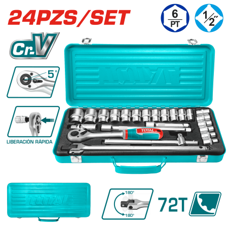 SET RACHET 1/2 + SOCKET 50BV30 24PCS MALETIN INDUSTRIAL