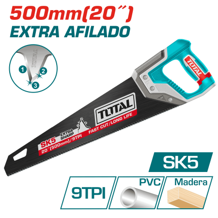 SERRUCHO DE MANO 20'' 500MM 9TPI SK5 EXTRA FILO INDUSTRIAL