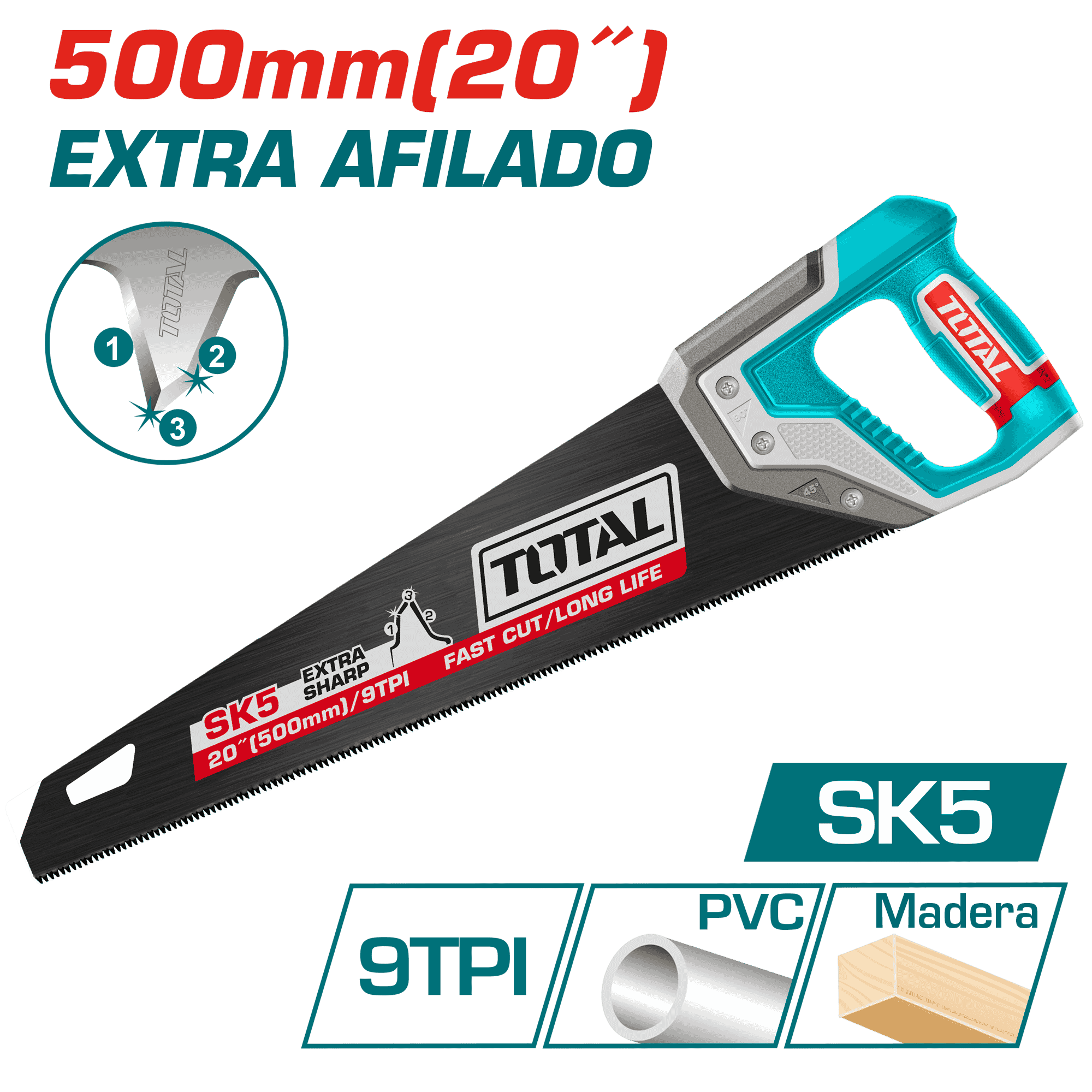 SERRUCHO DE MANO 20'' 500MM 9TPI SK5 EXTRA FILO INDUSTRIAL