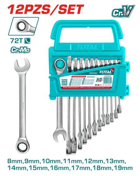 SET LLAVES COMBINACION 12PCS CR-MO 8-19MM 72T INDUSTRIAL