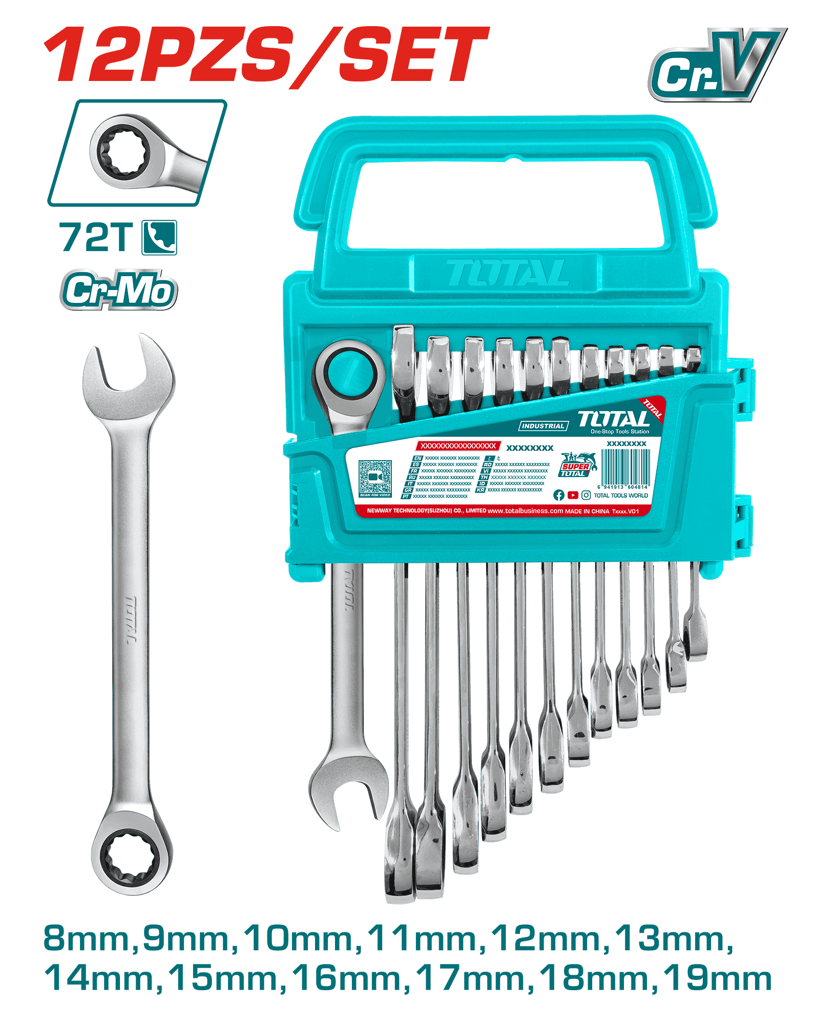 SET LLAVES COMBINACION 12PCS CR-MO 8-19MM 72T INDUSTRIAL