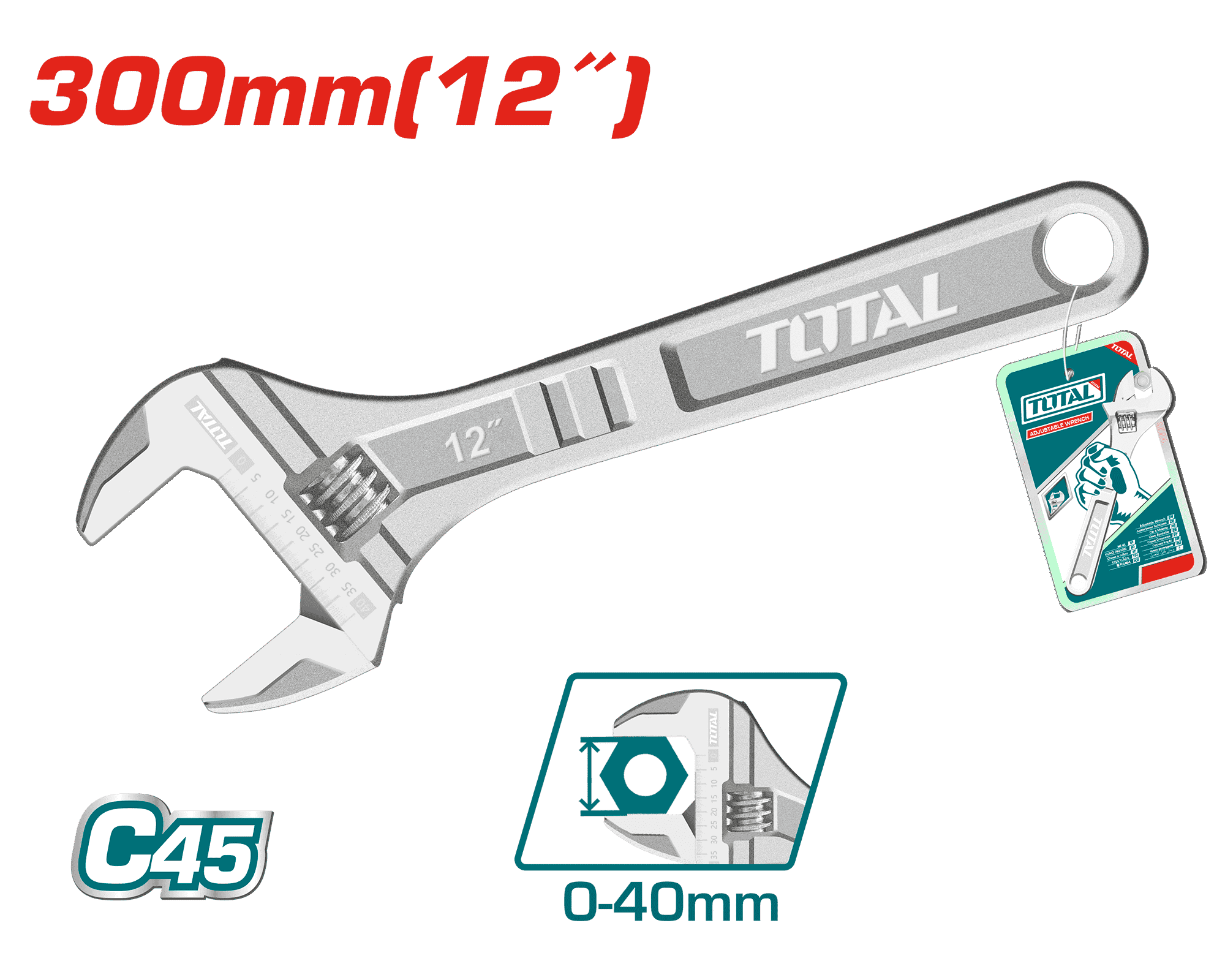 LLAVE AJUSTABLE 300MM 12'' C45 0-40MM