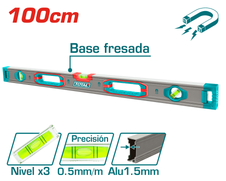 NIVEL BURBUJA 100CM B:3 ALUMINIO 1.5MM PRES:0.5MM SUPER MAGNETICO