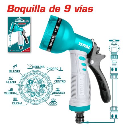 PISTOLA DE AGUA 9 PATRONES TPR AGARRE SUAVE