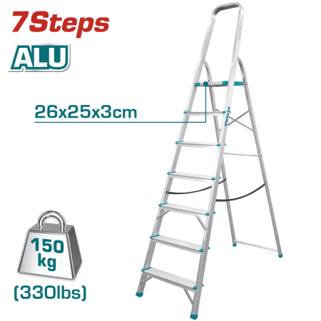 ESCALERA TIJERA ALU 7 PASOS 150KG PLAT.SUP: 26X25X3CM