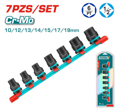 SET DADOS IMPACTO CORTO 1/2'' 10-19MM 7PCS CR-MO INDUSTRIAL