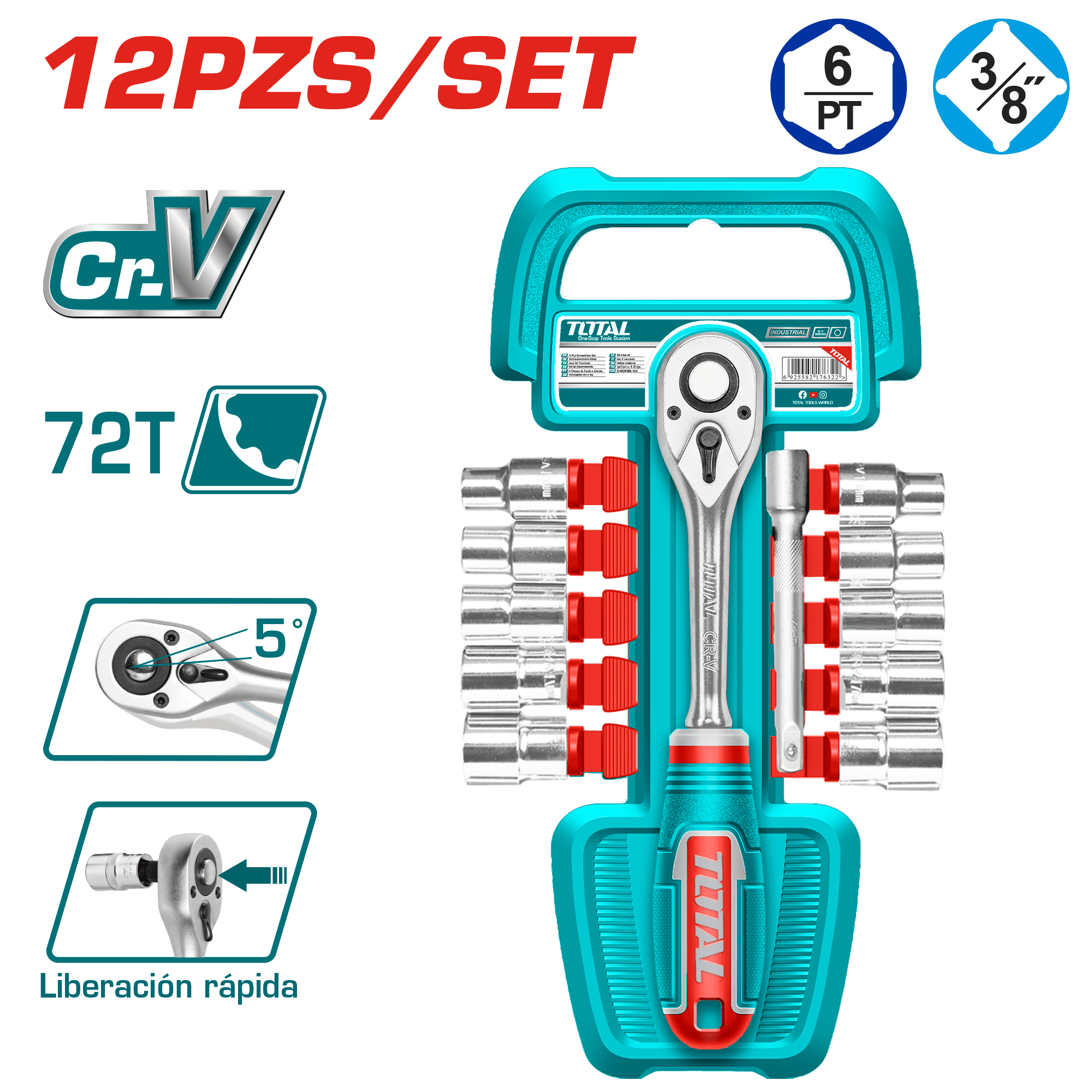 SET RACHET 3/8 + SOCKET 50BV30 12PCS INDUSTRIAL