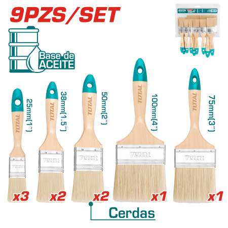 SET DE BROCHAS BASE ACEITE 25-100MM 9PCS