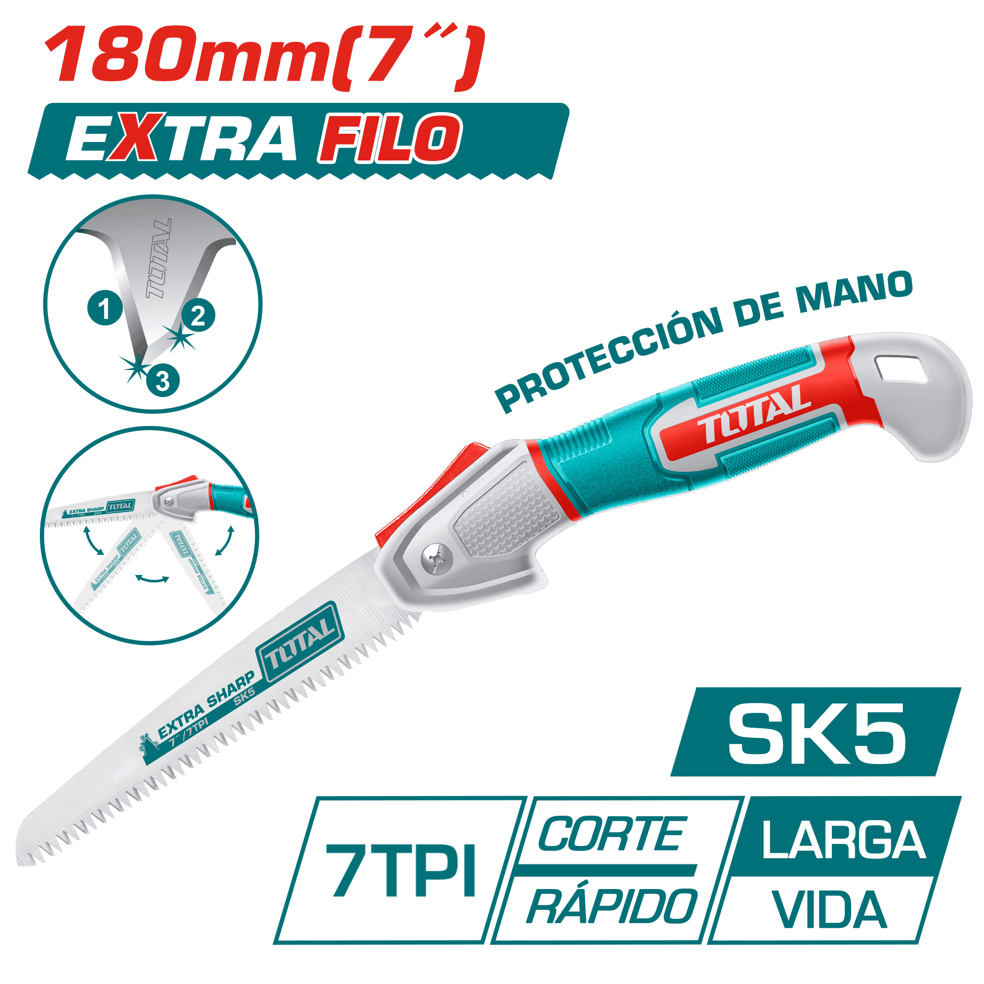 SIERRA DE MANGO RETRACTIL 180MM (7'') EXTRA FILO SK5 7TPI TRIPLE DIENTE INDUSTRIAL