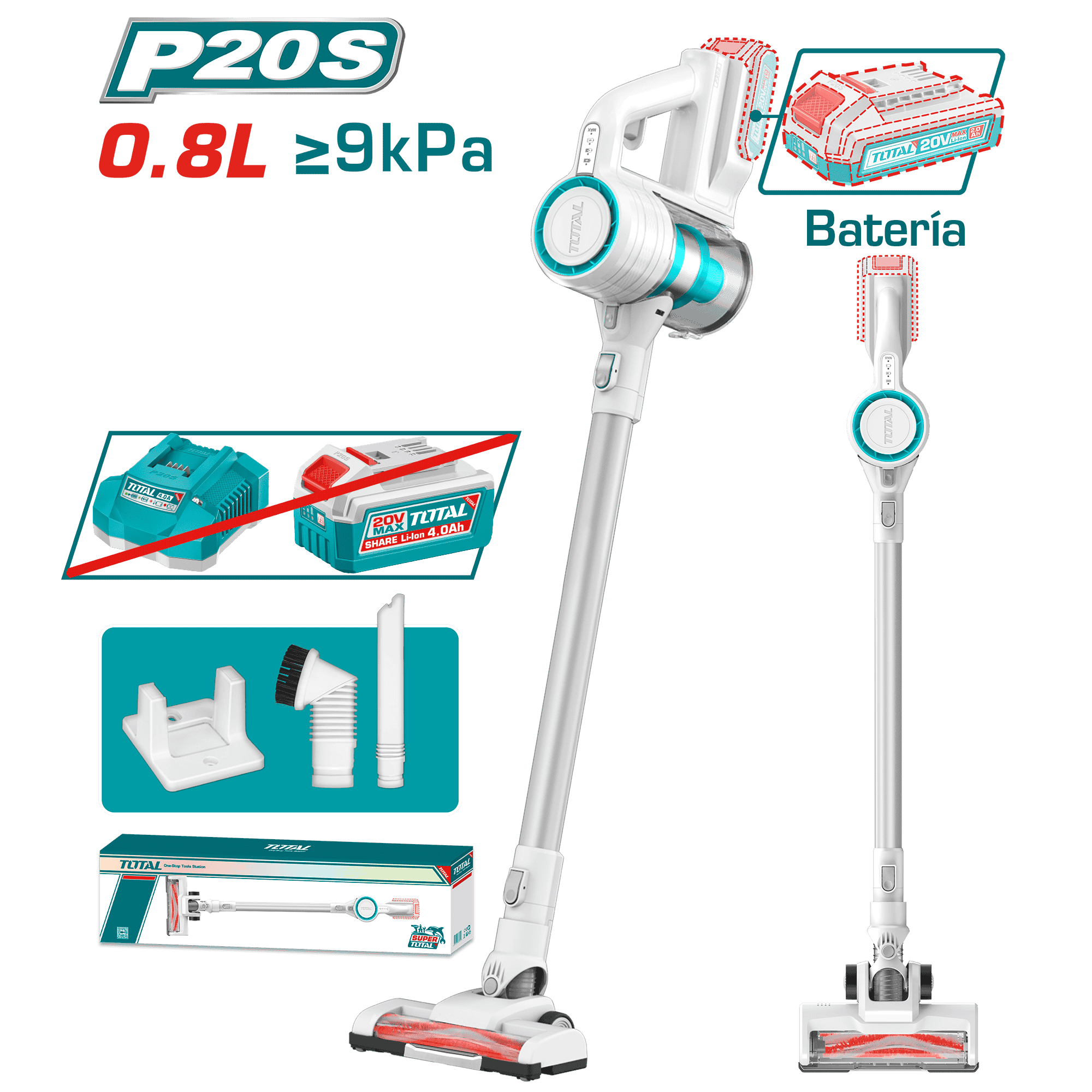 ASPIRADORA VERTICAL LI-ION 20V 0.8L PRESION 9KPA