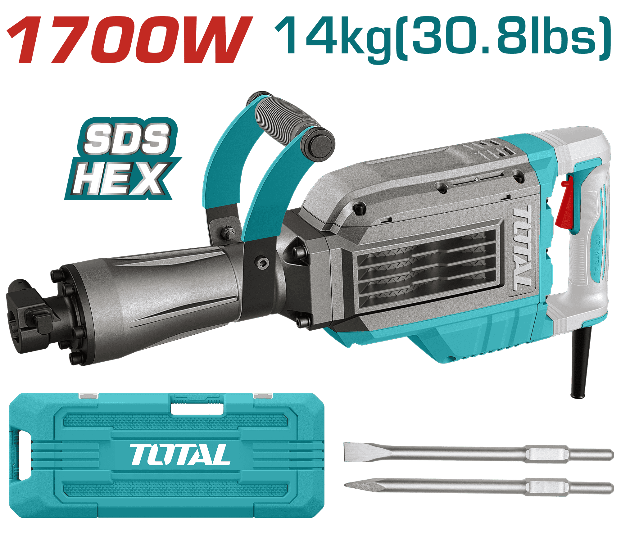 DEMOLEDOR SDS HEX 1700W 2000BPM 60J 14KG +ACC MALETIN INDUSTRIAL