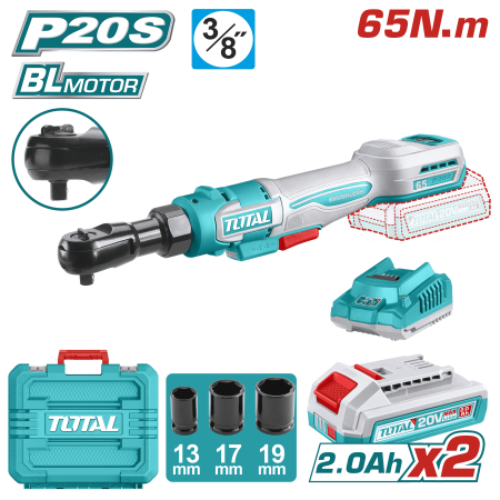 ATORNILLADOR RATCHET 20V 65NM 3/8'' 0-350RPM 2X2.0AH +ACC INDUSTRIAL