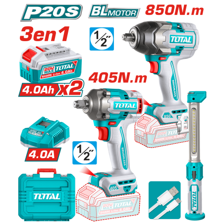 COMBO (3EN1) 20V LLA.IMP(850NM)+(405NM+LINTERNA 2X4.0AH INC MALETIN INDUSTRIAL