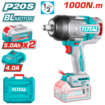 LLAVE IMPACTO 20V BL 1000NM 1/2'' 2200BPM 2X5.0AH MALETIN INDUSTRIAL