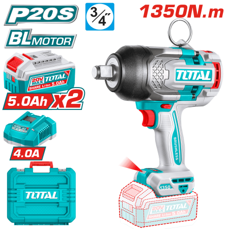 LLAVE IMPACTO 20V BL 1350NM 3/4'' 2200BPM 2X5.0AH MALETIN INDUSTRIAL