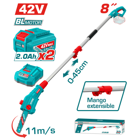 SIERRA PODADORA TELESCOPICA 42V BL MOTOR 8'' LONG: 2M 2X2.0AH INDUSTRIAL