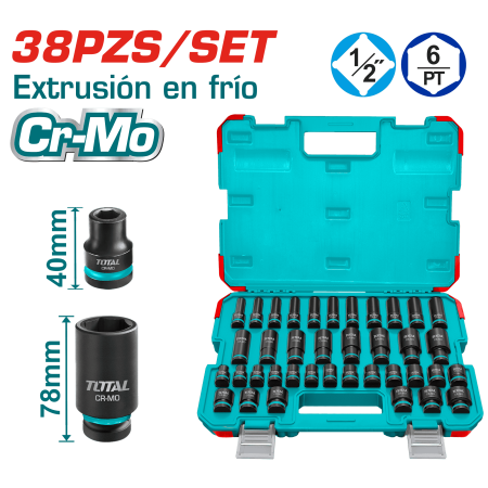 SET DADOS IMPACTO 38PCS 1/2'' 40MM/78MM CR.MO INC MALETIN INDUSTRIAL
