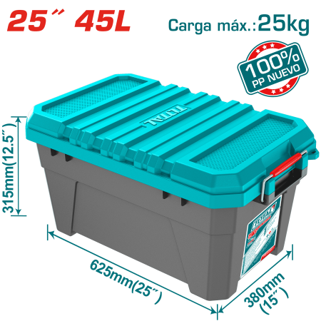 CAJA HERRAMIENTAS 25'' 45L NEW PP 625X380X315 25KG HEBILLA METALICA
