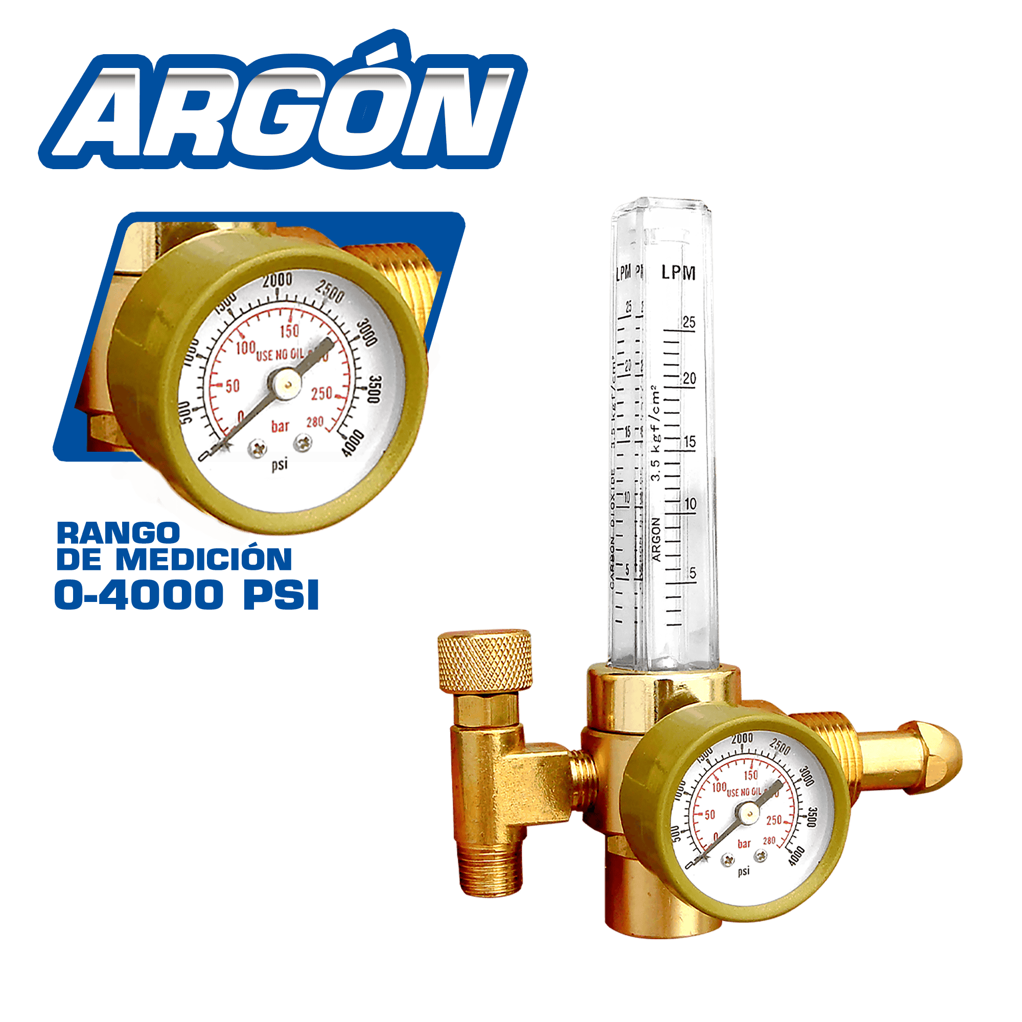 FLUJOMETRO DE ARGON 0-4000 PSI