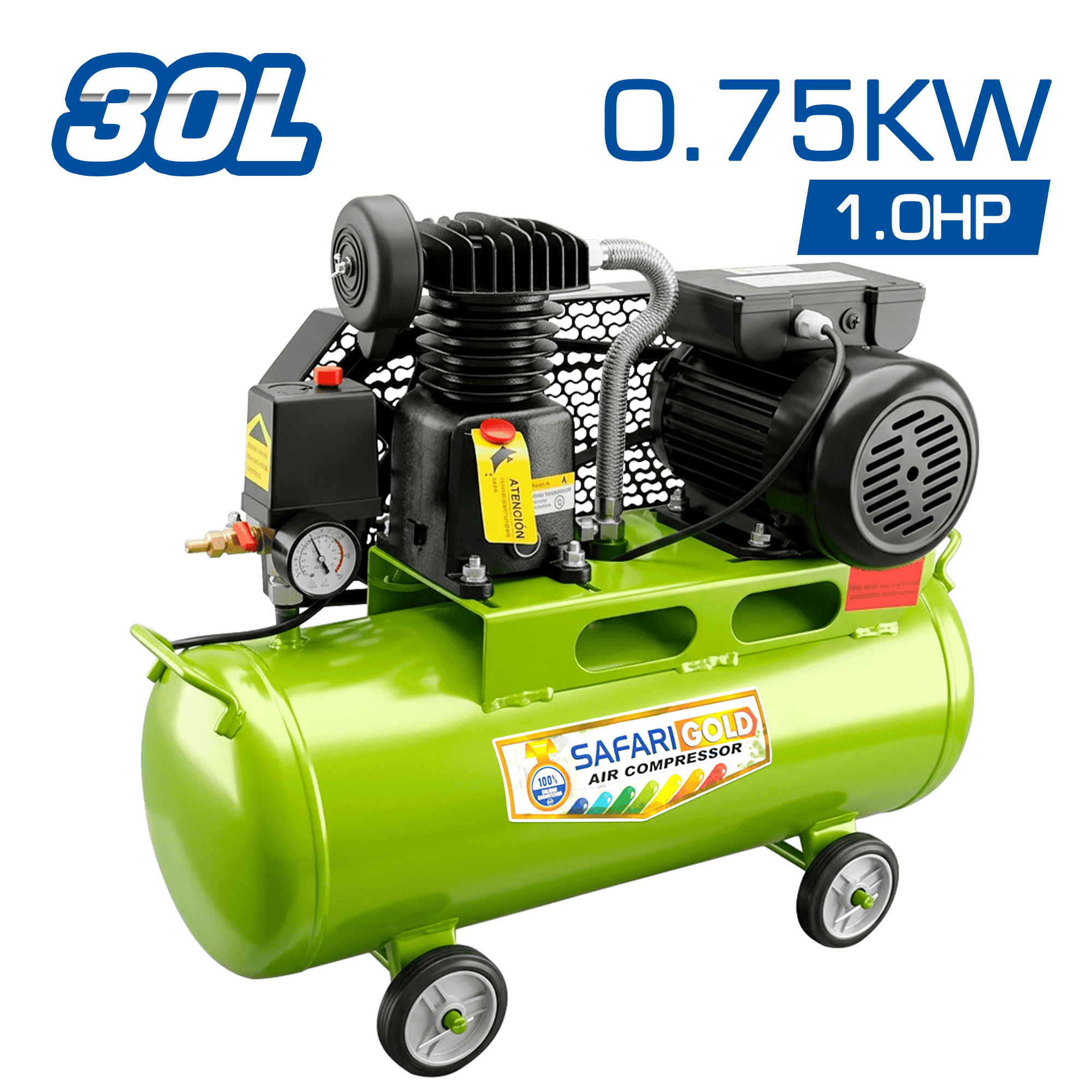 COMPRESORA DE FAJA 30L 1.0HP 220V (0.75KW) 8BAR - VERDE