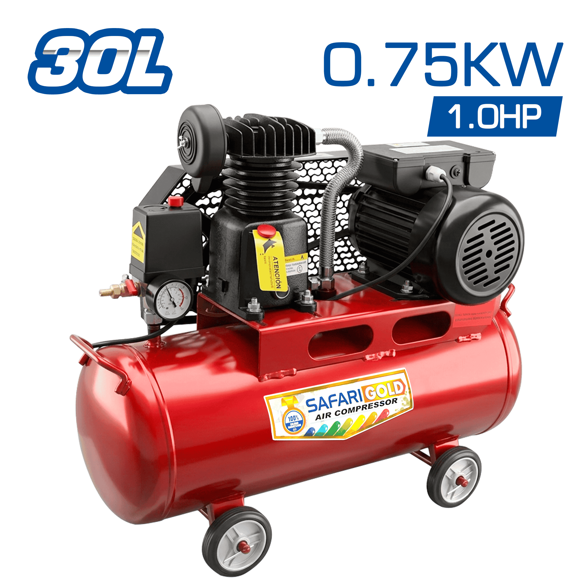 COMPRESORA DE FAJA 30L 1.0HP 220V (0.75KW) 8BAR - ROJO