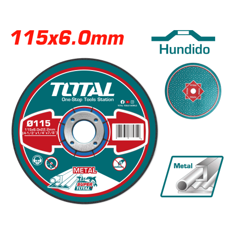 DISCO DE DESBASTE P/METAL 115X6X22.2MM C:DEPR